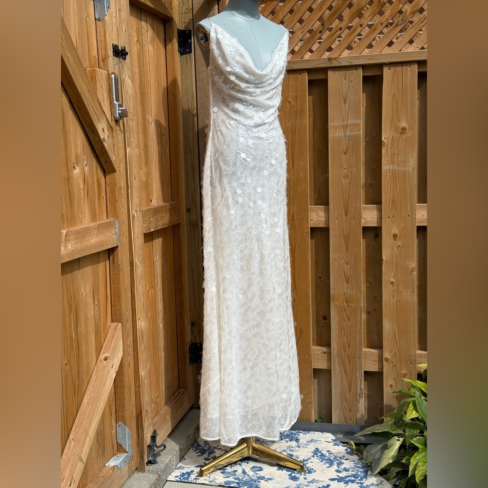 🆕 RAT & BOA 🧿 NWOT Evangeline Ivory Glistening Paillettes & Sequins Dress Sz L - Picture 5 of 17